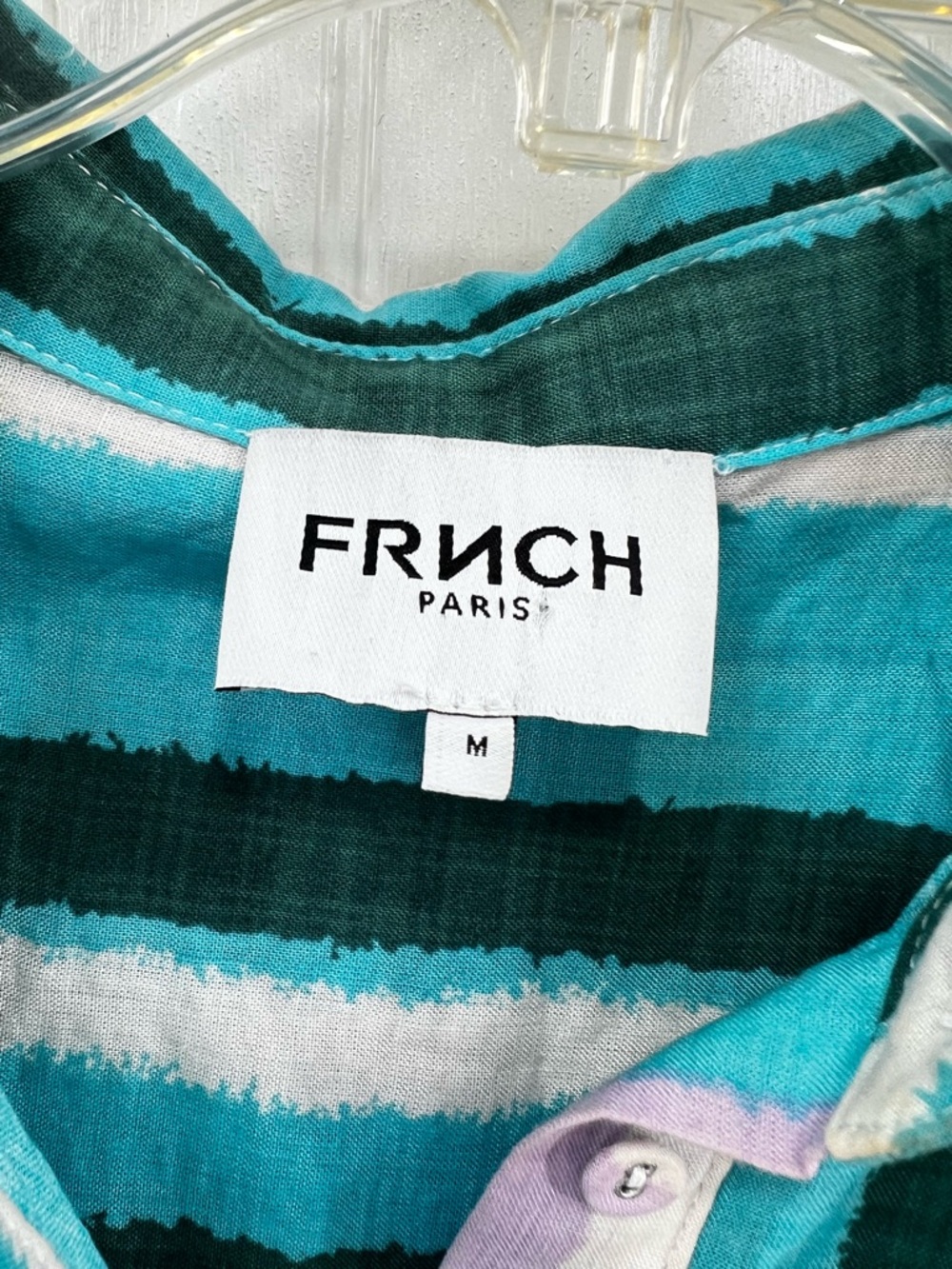 FRNCH Paris Striped Belted Maxi Midi Shirt Dress Puff Sleeve M - Picture 3 of 11